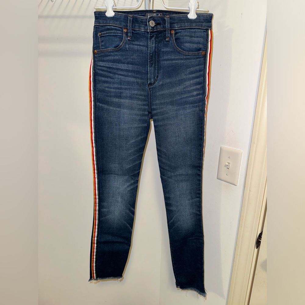 Abercrombie & Fitch High Rise Skinny Jeans with Colored Stripe on sides